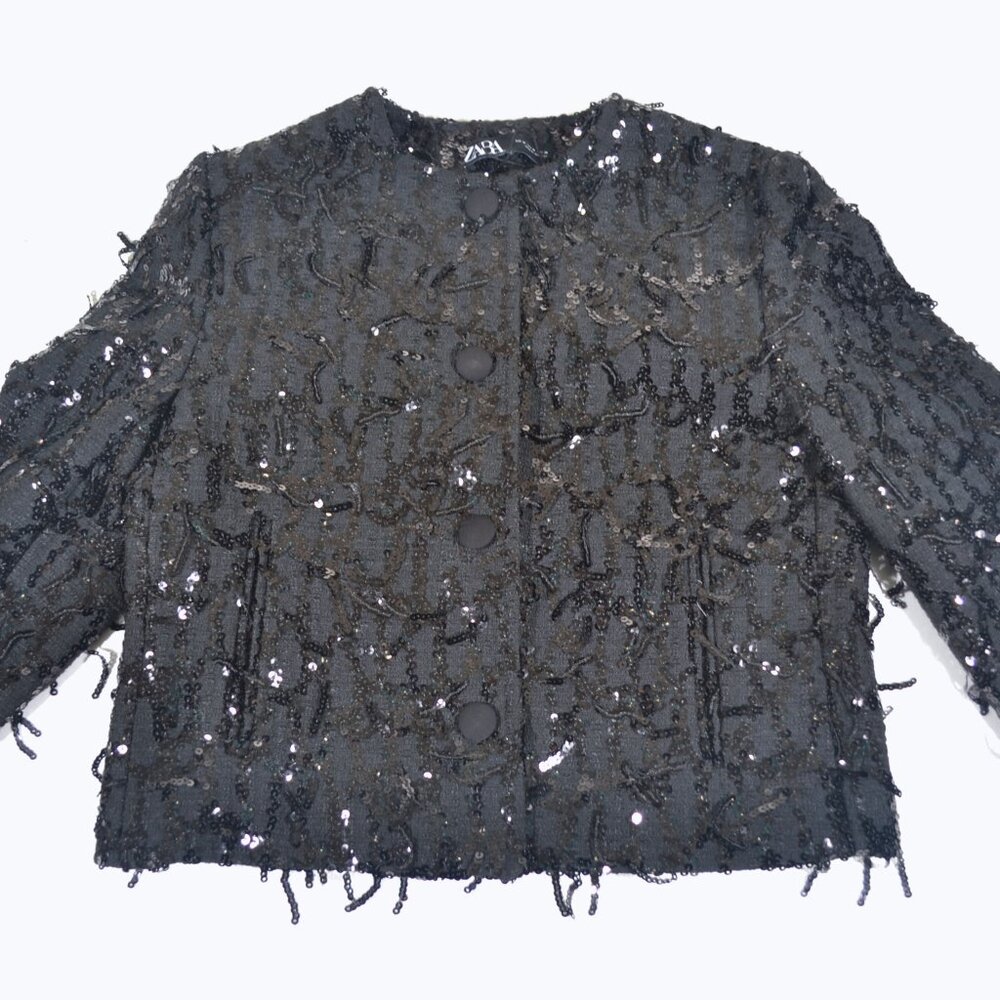 New Zara Sequin Fringe Jacket, Medium - image 8